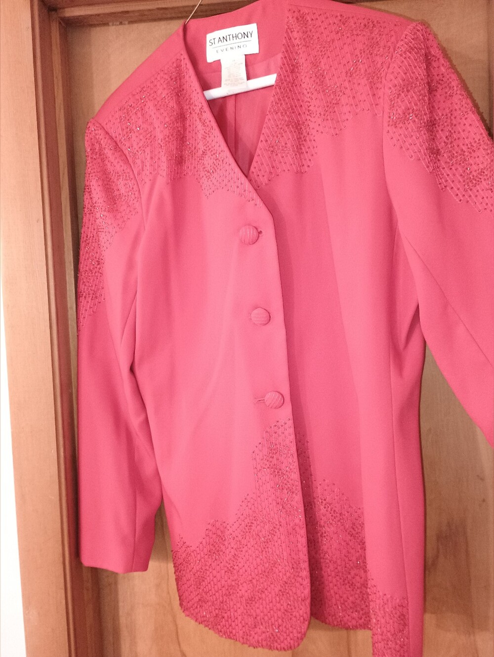 St. Anthony Evening Red Beaded Blazer 3 button Size 16